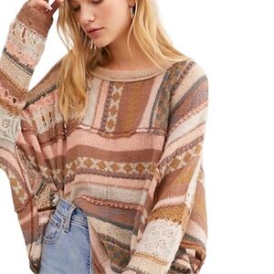 FREE PEOPLE December Skies Poncho Sweater in Matterhorn Comb Patch